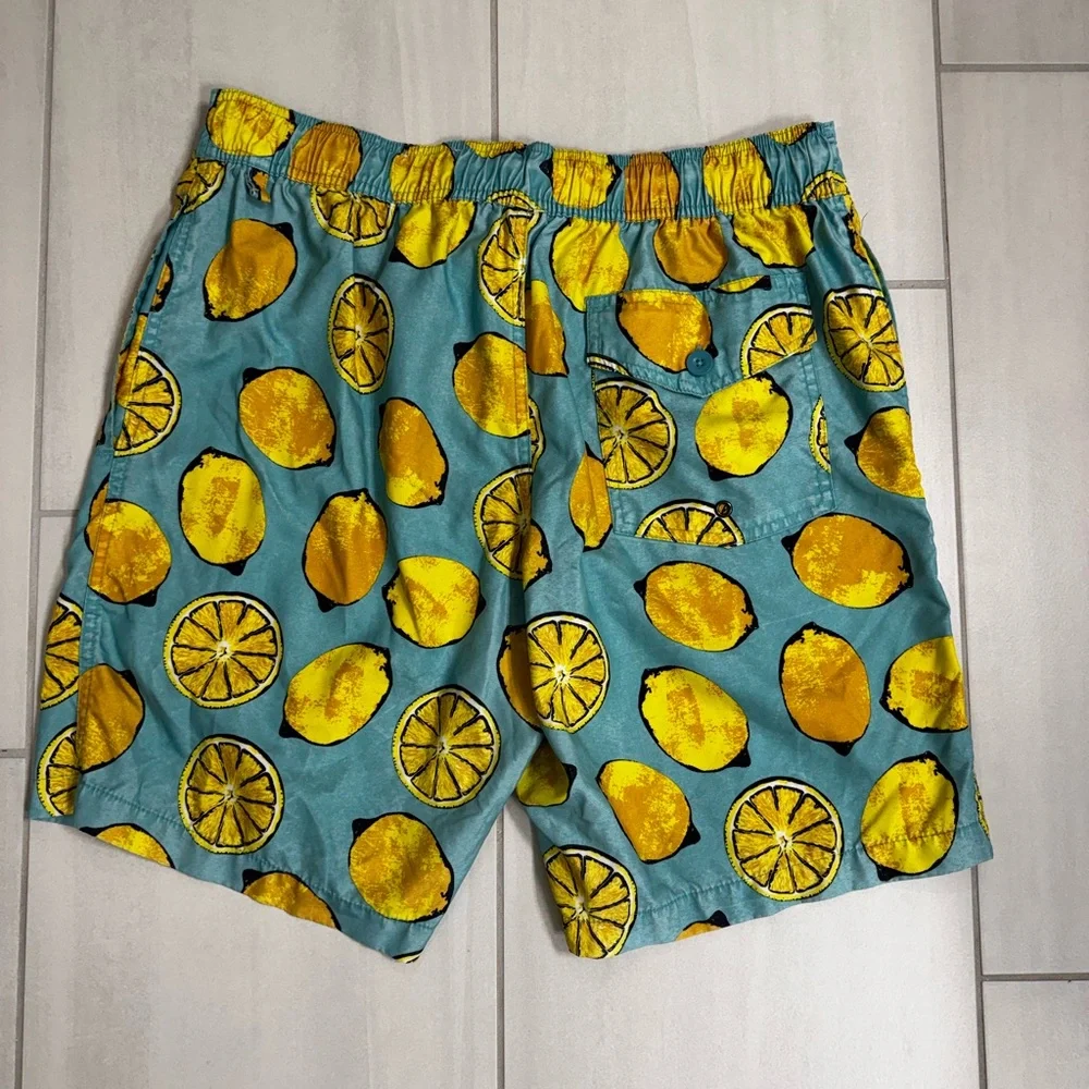 St. John’s Bay Lemon Print Swim Shorts, size Large, 9” inseam